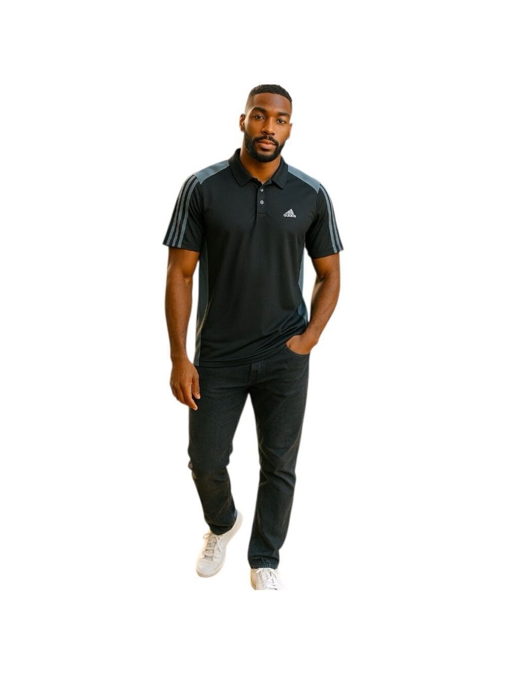 Adidas 3 Stripes Black Gray Polo Shirt Short Sleeve Men Size XL Active Sports
